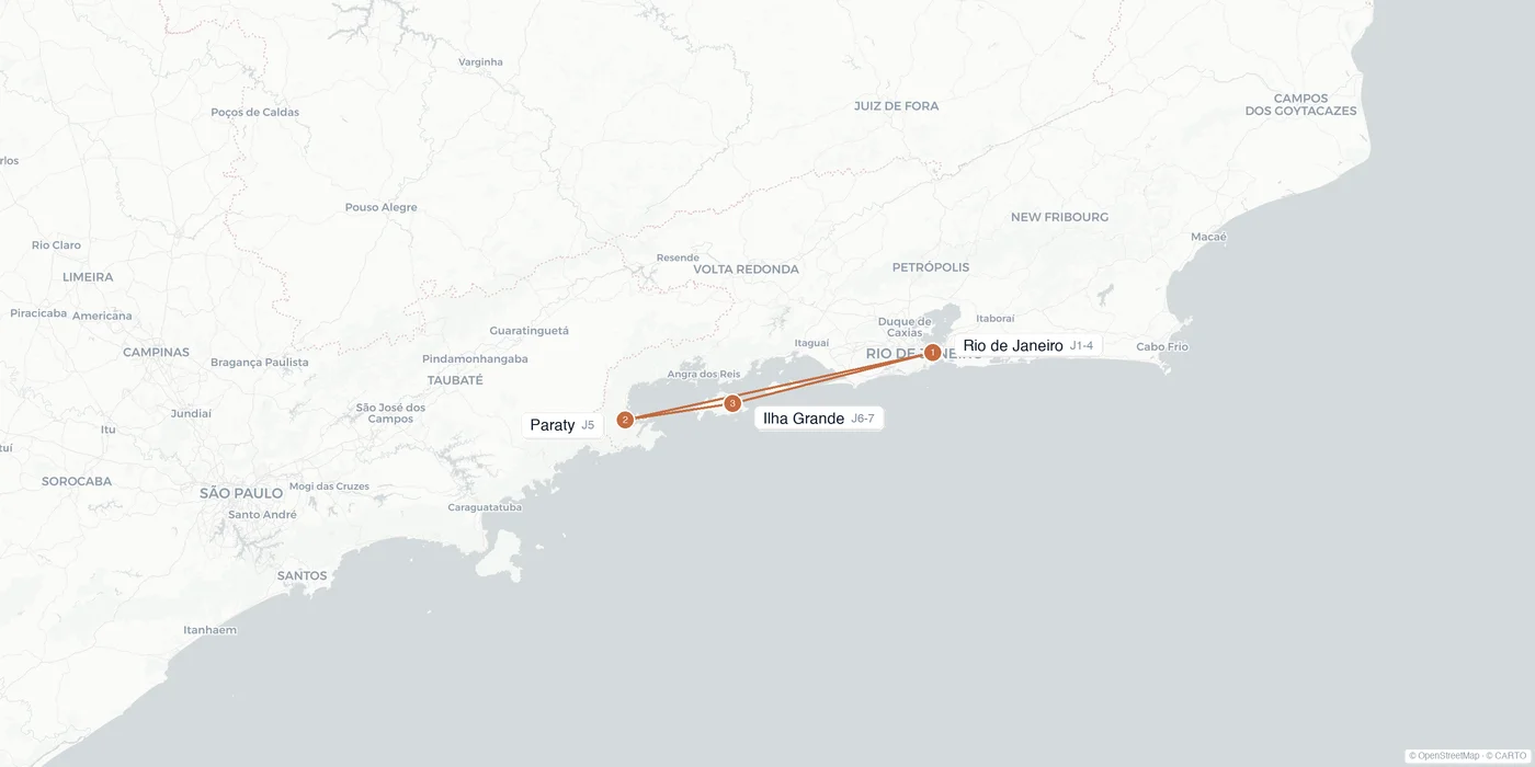 Carte de l'itinéraire 1 semaine au Brésil : Rio de Janeiro, Paraty, Ilha Grande