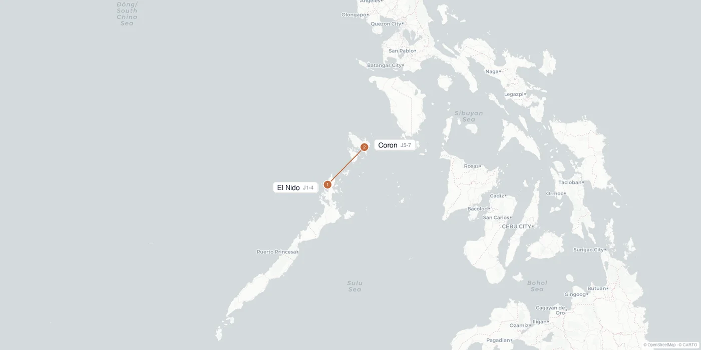 Carte de l'itinéraire 1 semaine aux Philippines : El Nido, Coron