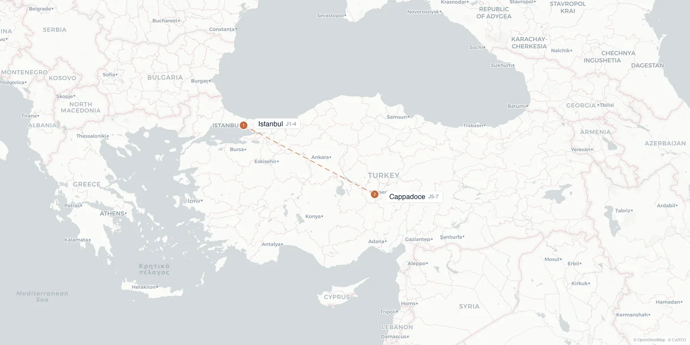 Carte de l'itinéraire 1 semaine en Turquie : Istanbul, Cappadoce, Göreme