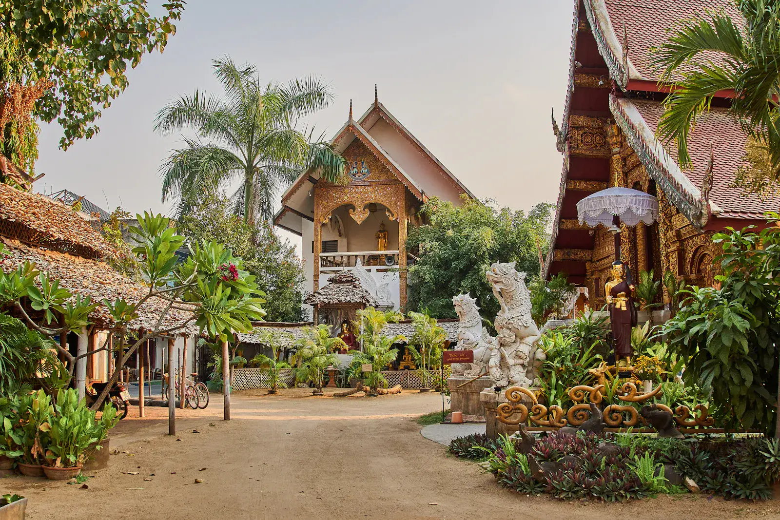 Temple doré de Chiang Mai au coucher du soleil